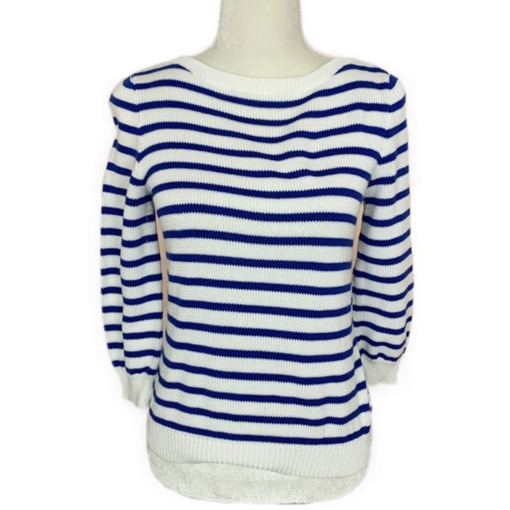 Lauren Ralph Lauren Knit White Sweater Blue Strips